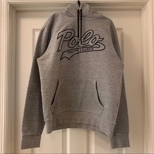 Polo Ralph Lauren Grey/Black Text Pullover Hoodie Size Medium - like new!